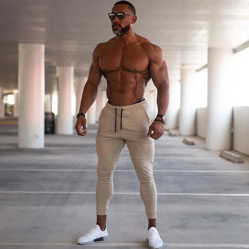 Однотонные повседневные штаны для бега мужские облегающие спортивные брюки
