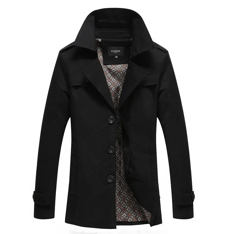 

2020 spring and autumn pure cotton washed men's lapel jacket jacket casual mid-length windbreaker men's