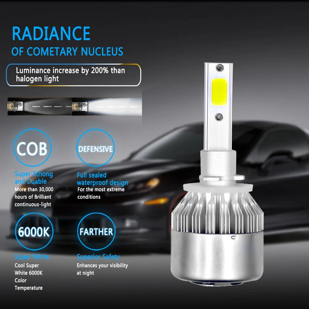 C6 авто лампы H27/880/881 H1 H7 H11 HB3 Автомобильный светодиодный фары для H4 (Подол короче