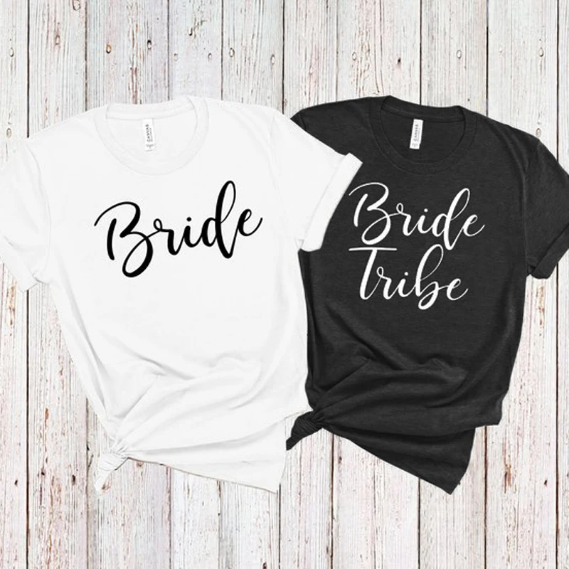 

Bride Tribe Bachelorette Party Shirt Funny Letter Cotton Women Tshirt Short Sleeve Top Tees Plus Size O Neck Girl Lady Clothing