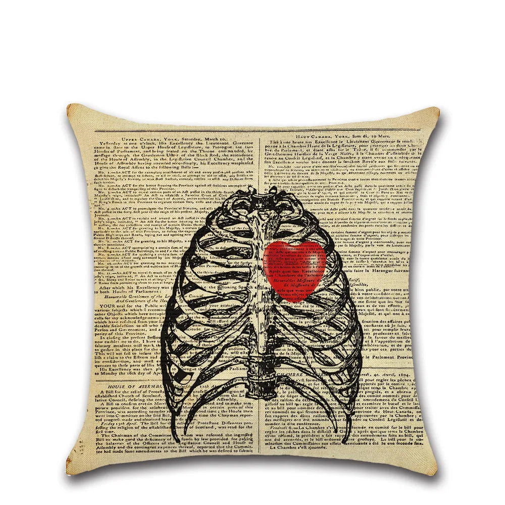 Скелет головы белье газетный рисунок декоративная подушка для дивана крышка