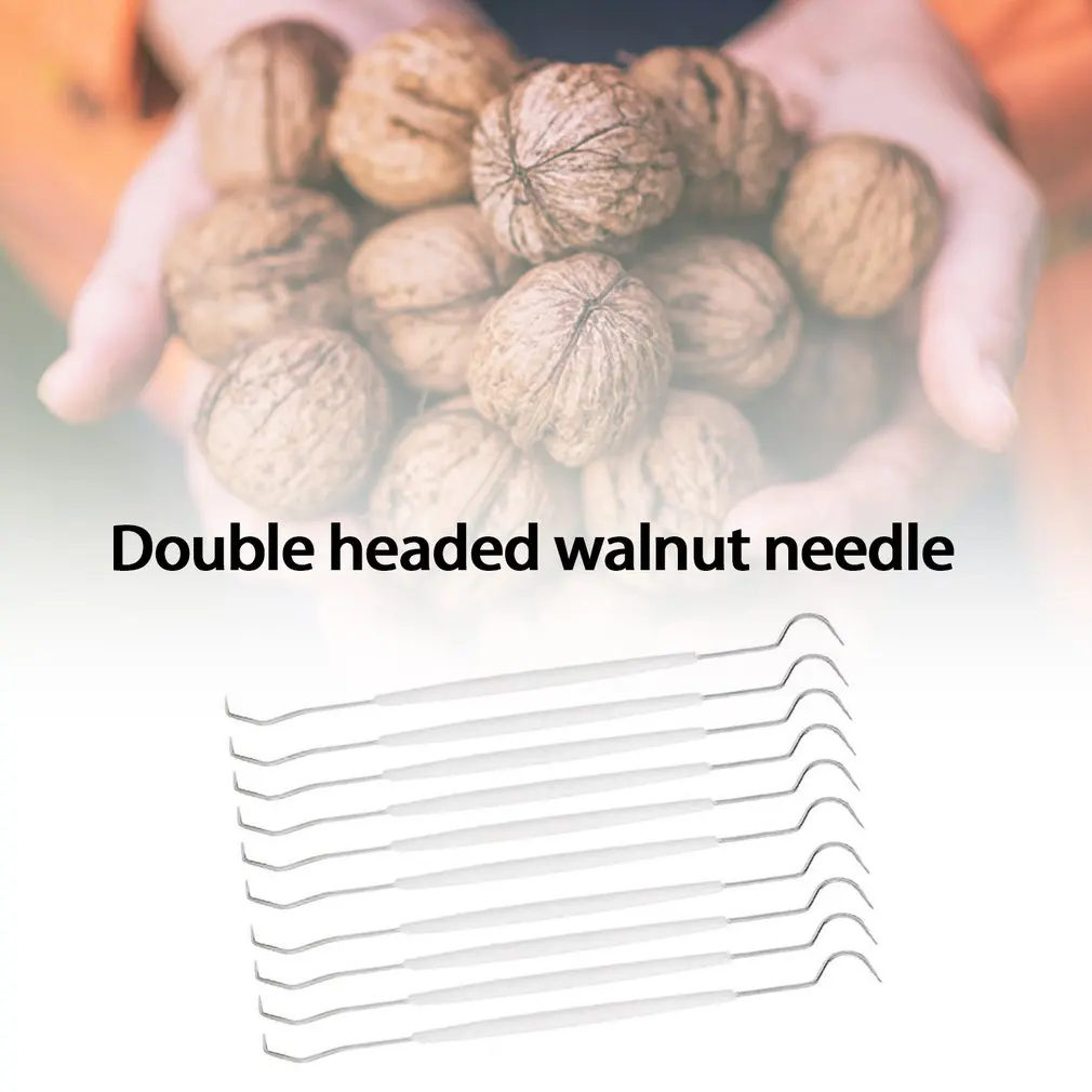 

10pcs Double Ended Crochet Hook With Plastic Handle Walnut Pick Needle King Kong Picking Needle Stainless Steel Cleaning Hook