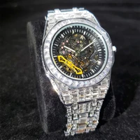 hip hop automatic mechanical mens watches top skeleton brand luxury watch fully iced out baguette diamond 18k aaa jewelry clocks