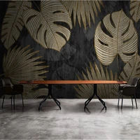 custom papel de parede fresco vintage black plant leaves 3d wall wallpaper cloth living room tv sofa background home decor