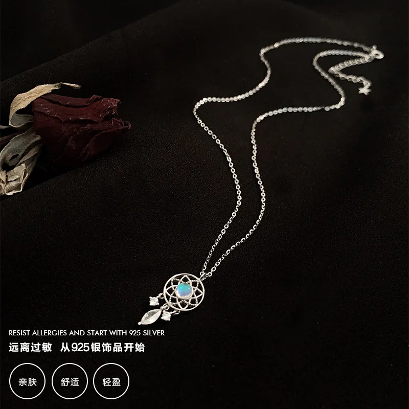 

New 925 Silver Colorful Necklace Women's Cold Wind Simple Trend Fresh Temperament Niche Clavicle Chain Ladies Necklace