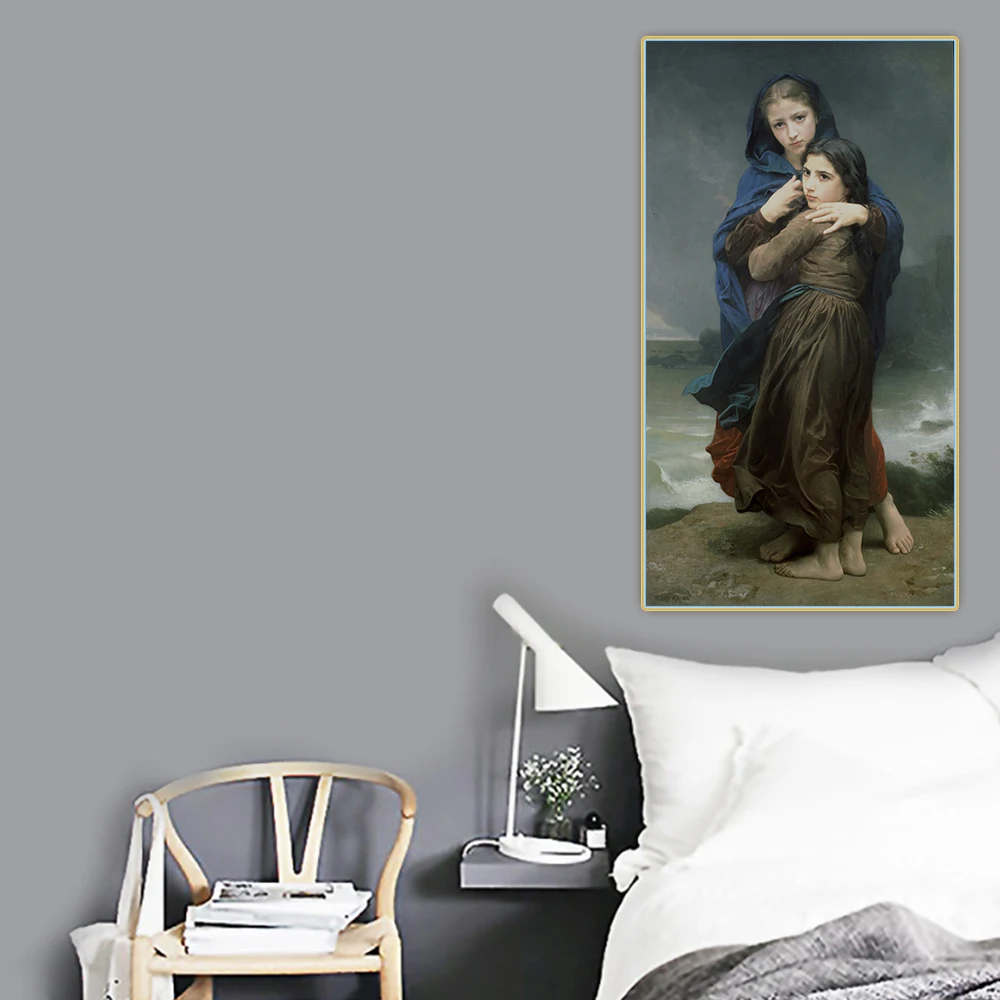 

Holover Canvas Oil Painting William Adolphe Bouguereau"The storm"Aestheticism Artwork Wall Art Aesthetic Home Decoration
