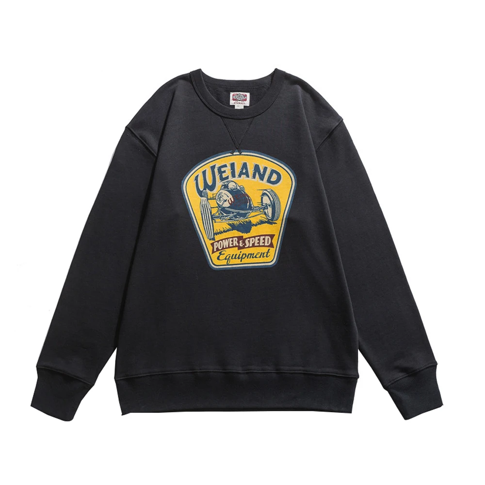 

Cartoon Print Fleece Crew Neck Sweatshirts Mens Amekaji Autumn Casual Loose Retro Long Sleeve Pullover Men