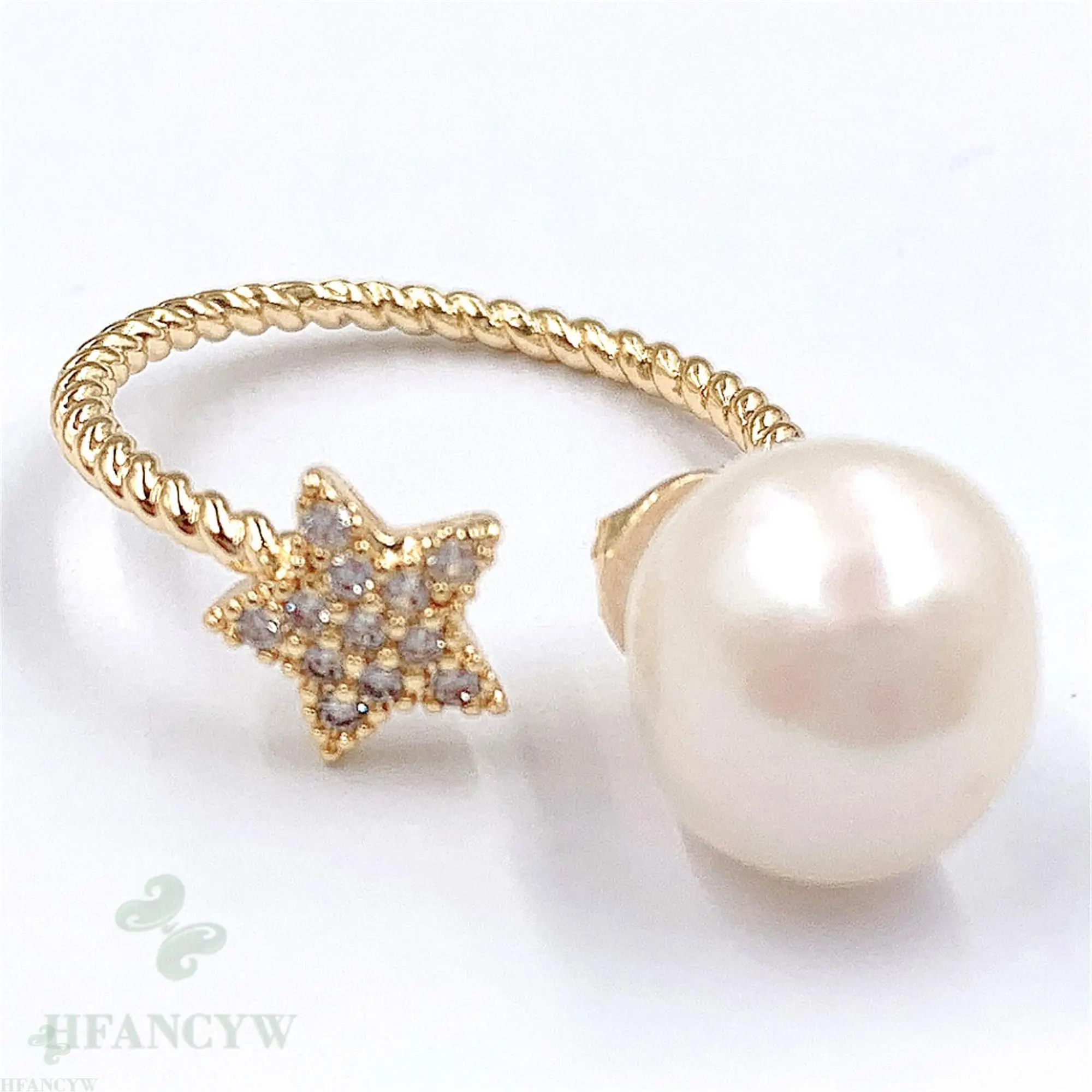 Белое барокко жемчужное открытое регулируемое 14 К Золотое кольцо великолепные