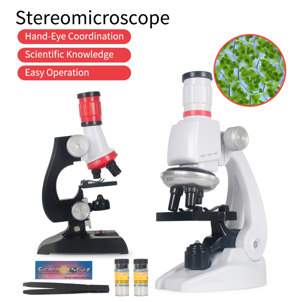 

Science Kits for Kids Beginner Microscope STEM Science Educational Toy 100X 400X 1200X Magnification with LED Light for Age 6+