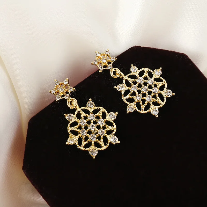 

Gold Color Rhinestone Crystal Flower Drop Earrings Women Luxury Dangling Earring Geometric High Quality Wedding Party Jewelry