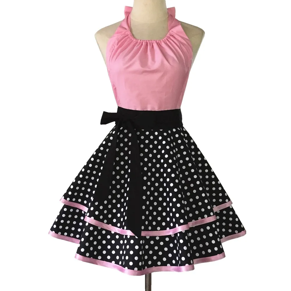 

Retro Kitchen Apron Woman Polka Dots Cooking Waitress Salon Hairdresser Working Cotton Apron Dress Avental de Cozinha Divertido