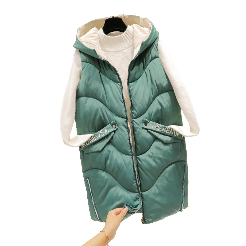 

Fashion Slim Sleeveless Jacket Plus Size Waistcoat Women Thick Warm Women's Winter Vest 2020 New Hooded Casual Long Coat Female