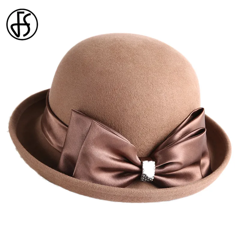 Женская фетровая шляпа FS однотонная теплая шапка из 100% шерсти фиолетового и