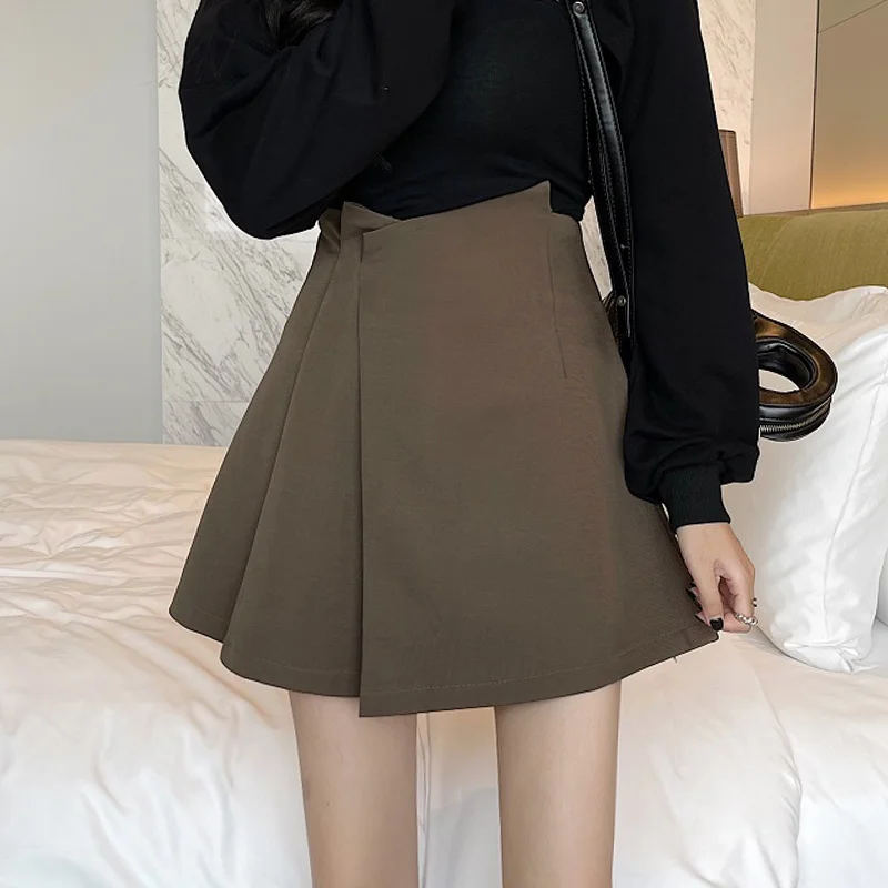 

Ассиметричная юбка с высокой талией, трапециевидная юбка, популярная женская зимняя юбка, Корейская версия, милая Студенческая юбка, 2021