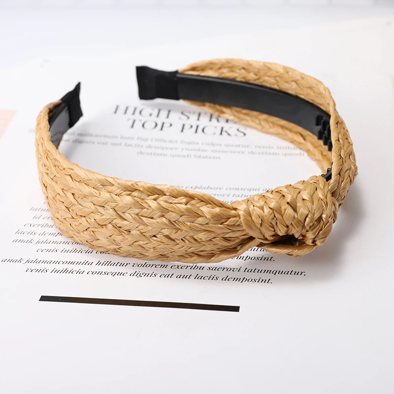 Богемная лента для волос летняя соломенная плетеная повязка на голову с узлом