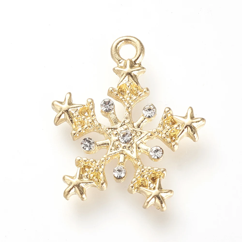 

10 PCS Alloy Rhinestone Pendants Snowflake Golden 22.5x20x2mm Hole: 2mm