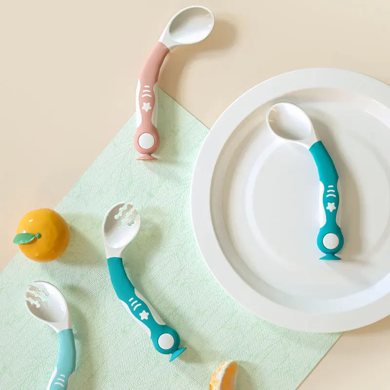 3pcs Baby food supplement feeding spoon children's products curved handle easy to grasp children tableware baby diet training
