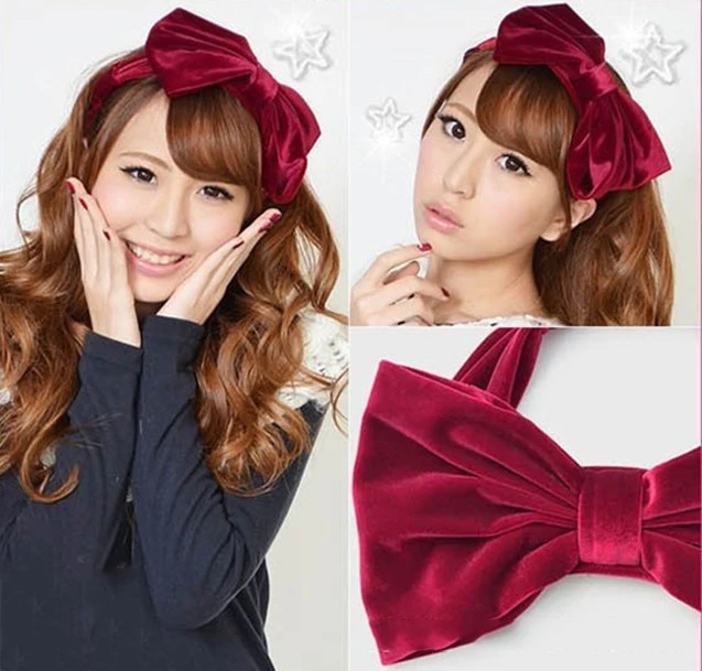Женская бархатная повязка на голову с большим бантом| |