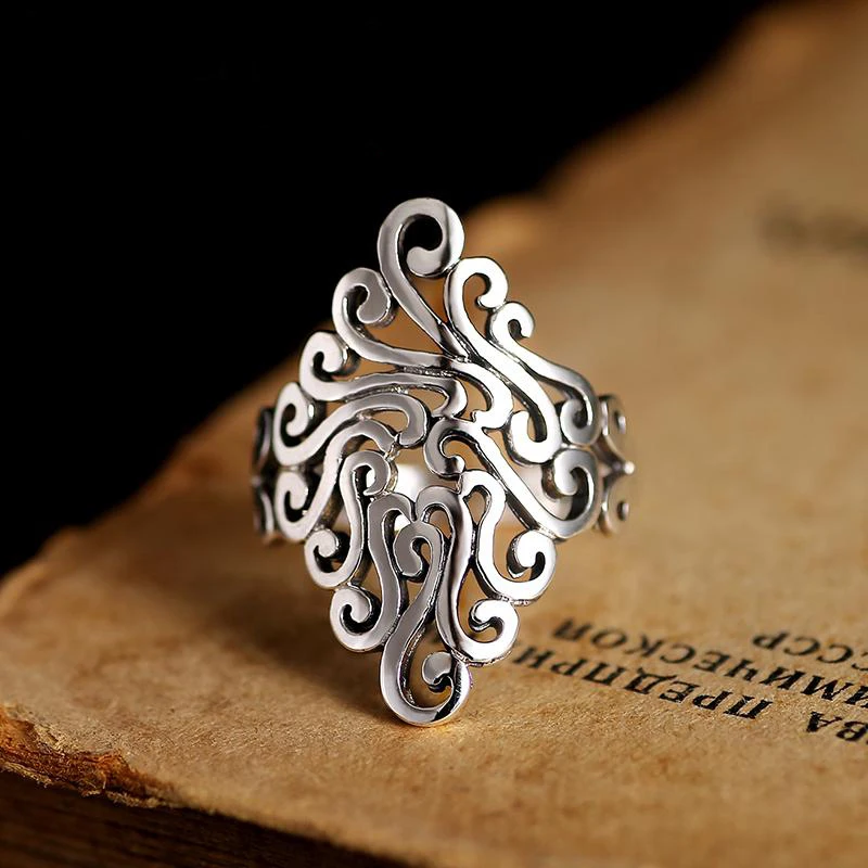 

Женское Винтажное кольцо в виде цветка, регулируемое кольцо с геометрическим рисунком