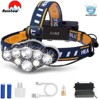 40000lm powerful led headlamp 8led headlight usb rechargeable head light head lamp head torch with red lights waterproof lantern