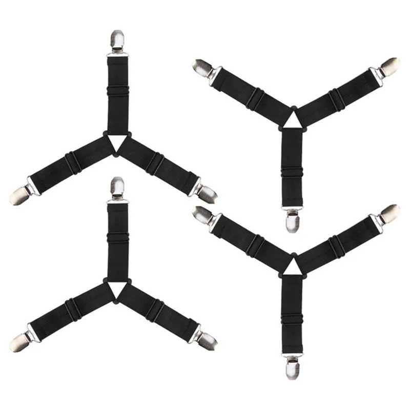 

4Pcs/set White Black Elastic Bed Sheet Strong Clip Grippers Bed Sheet Adjustable Bed Sheet Clip Bed sheet Belt Fastener Mattress