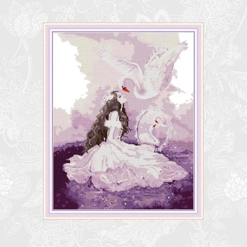 

Joy Sunday Beauty and Swan Embroidery Counted Printed On Canvas 11CT 14CT Chinese Cross Stitch kits Home Decor