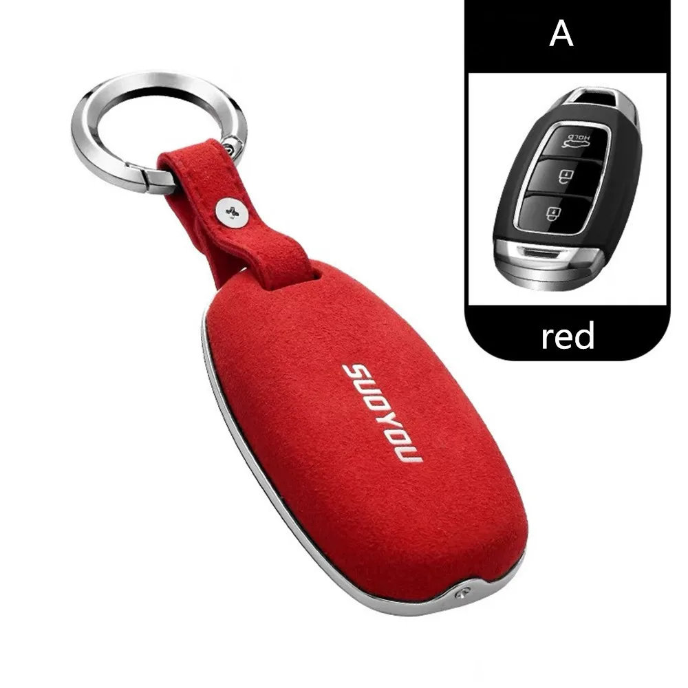 

Genuine Leather key case cover keychain Zinc alloy Car Key Case For Hyundai KONA KAUAI 2018 2019 car accessories