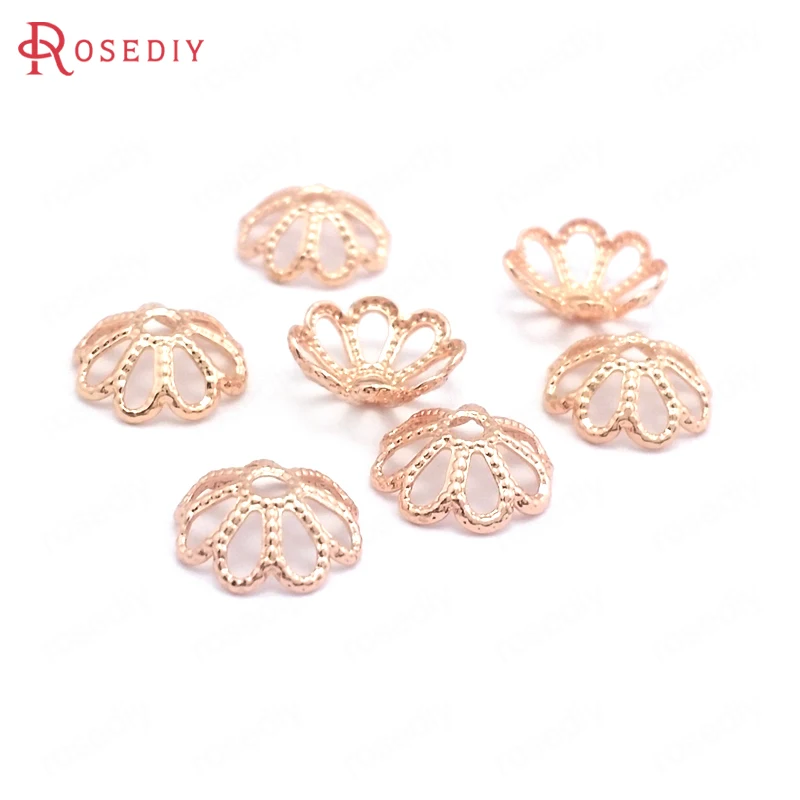 Латунные шапочки для бусин в форме цветка 40 шт. 8 мм 24 к золотистые серебристые