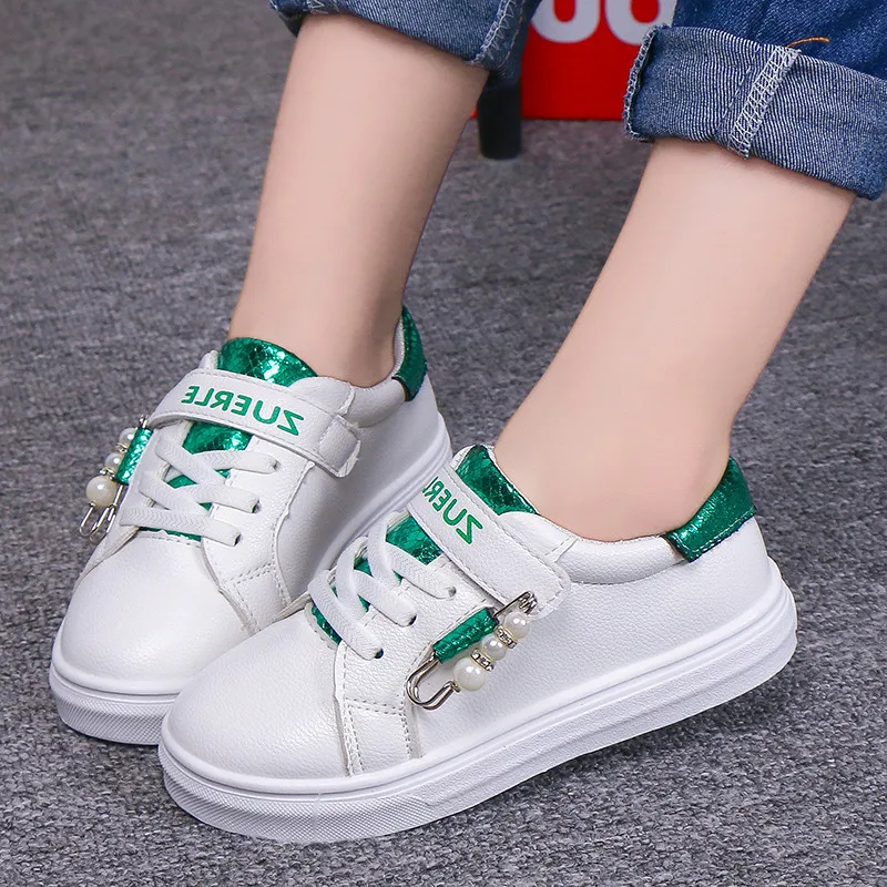 

Kids Sneakers Girls Princess Pearl Trainers Boys Shoes Children Leather Shoes School Running Shoes Pink Flexible Sports Shoes