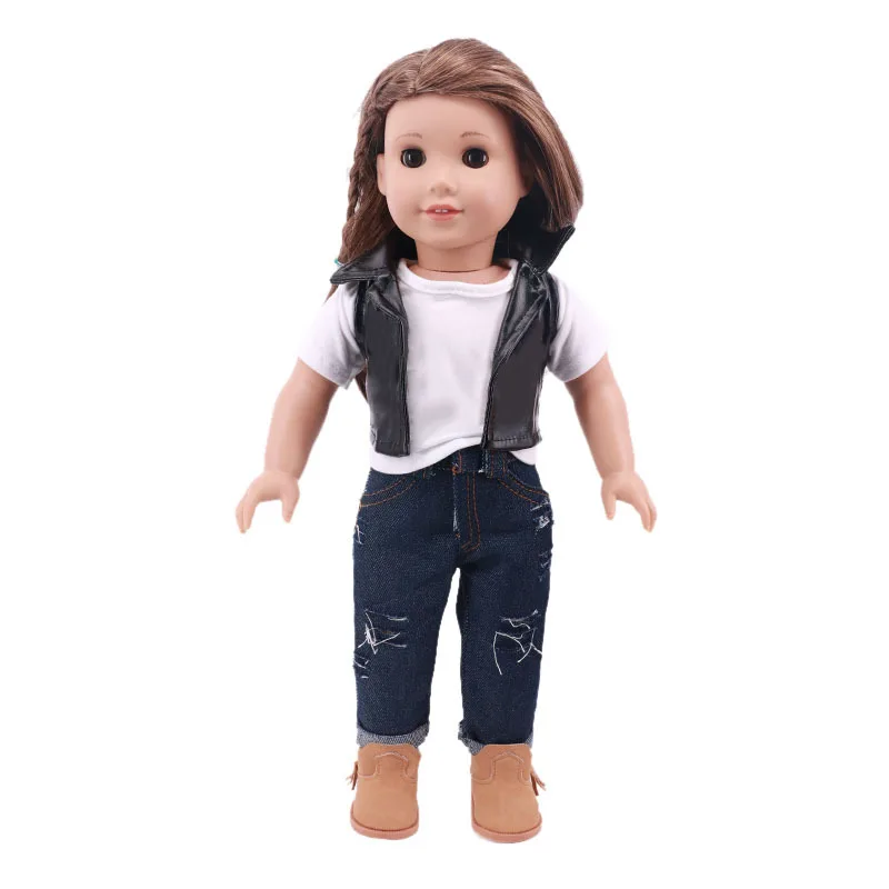 

2021 Fashion Sleeveless Jacket Tops Jeans Outfit Set Clothes for 18" American Girl BJD 45cm Reborn Baby Pajamas Doll Accessories