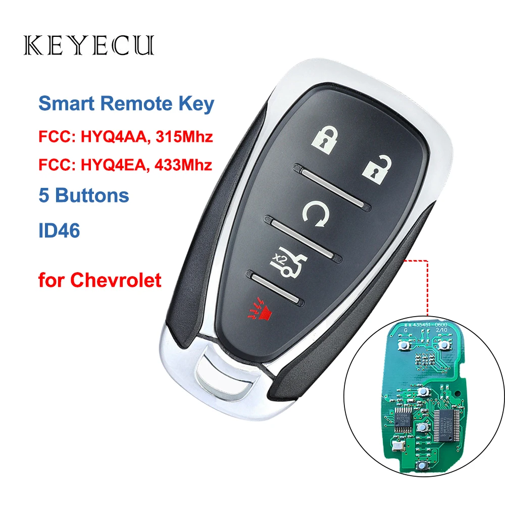 Keyecu умный дистанционный ключ для автомобиля с 5 кнопками ID46 HYQ4AA 315 МГц HYQ4EA 433 Fob