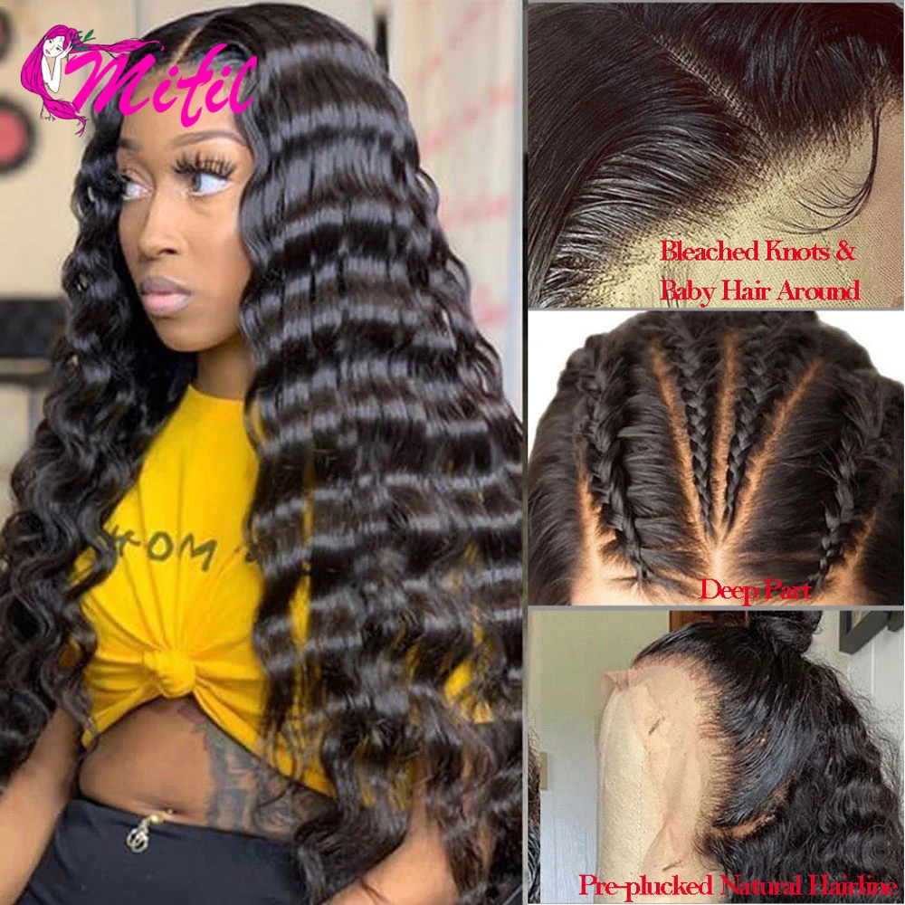 

Mifil Burmese Hair Deep Wave Wig Remy Human Hair Lace Wigs Pre Plucked Deep Wave Frontal Wig For Women 4x4 Closure WigS 32 Inch