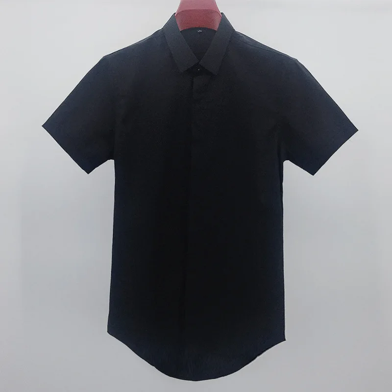 

21 summer new men's creative short sleeve shirt fashion trend versatile Tencel cotton non iron solid color men's shirt