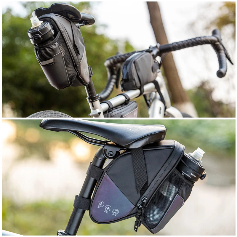 

Reflective Bicycle Bag MTB Seat Tail Rear Bags Large Capatity Bike Storage Saddle Bag Cycling Pouch with Water Bottle Pocket