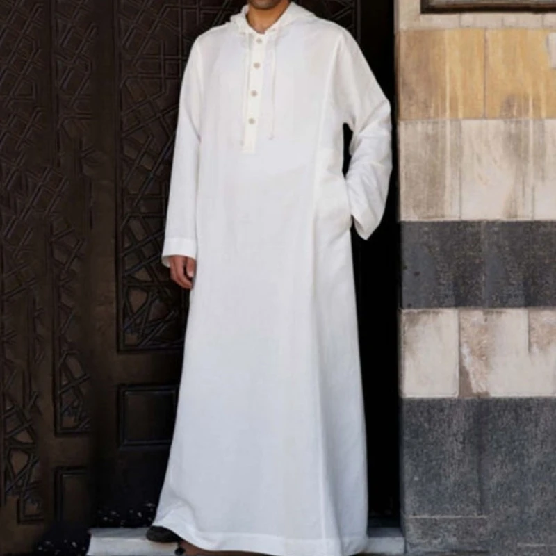 New Muslim Men Simple Long Hooded Shirt Robe Middle East Dubai Islamic Clothing Malaysia Robe 2021Abaya Saudi Arabic Mens Jubba