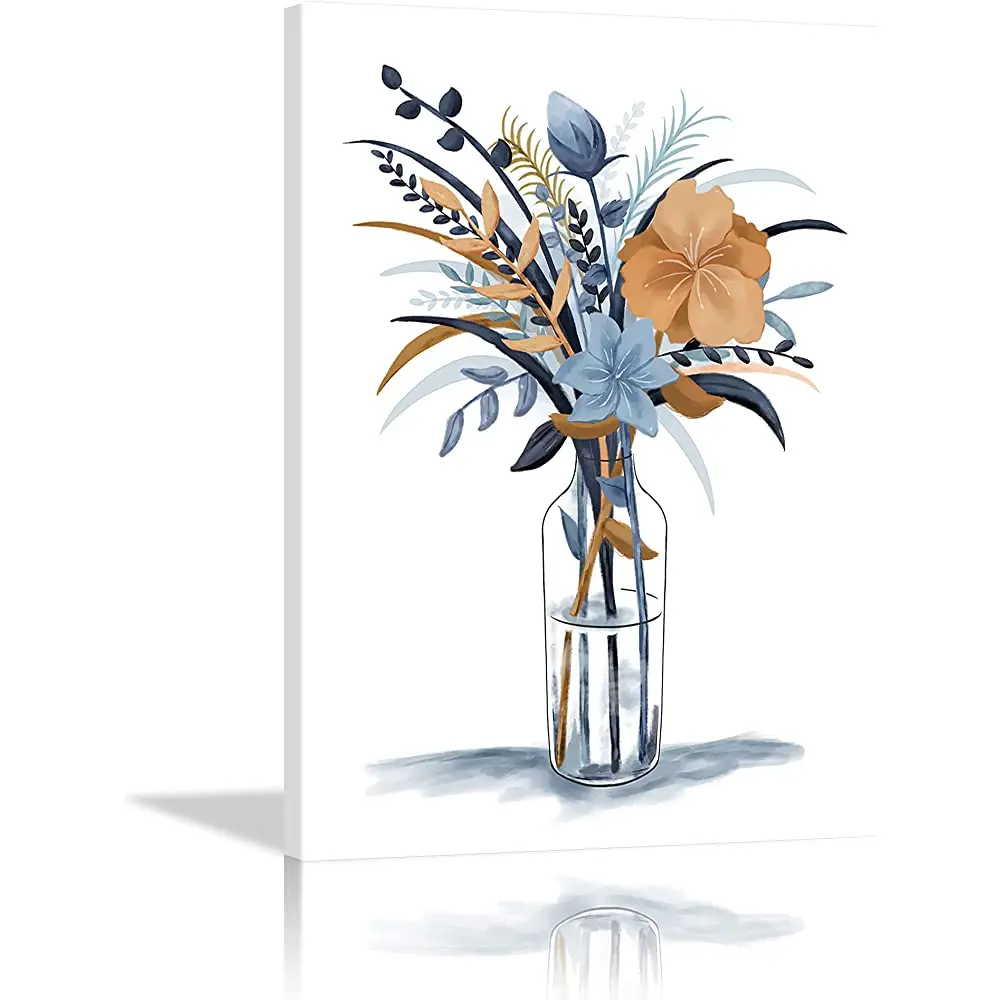 

Настенные картины с голубыми и желтыми цветами, растительные рисунки на холсте для ванной, гостиной, украшения спальни, кухни, офиса