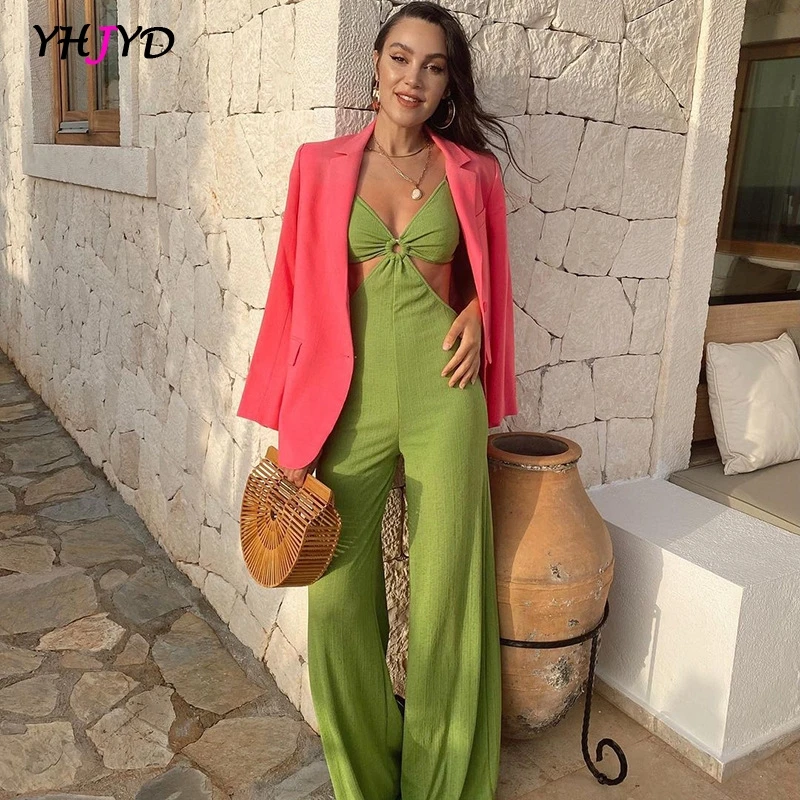 

Sexy Cut Out Green Jumpsuits Women Fashion Club Party One Piece Outfits Summer Feminines jumpsuit Rompers Strap Overalls Clothes
