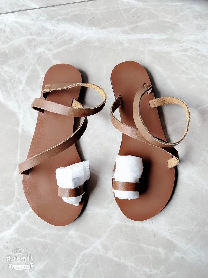 

Women's Sandals Solid Color Flat Shoes Summer New Style PU Comfortable Open Toe Casual Sandals Women's Shoes Large Size 36-43