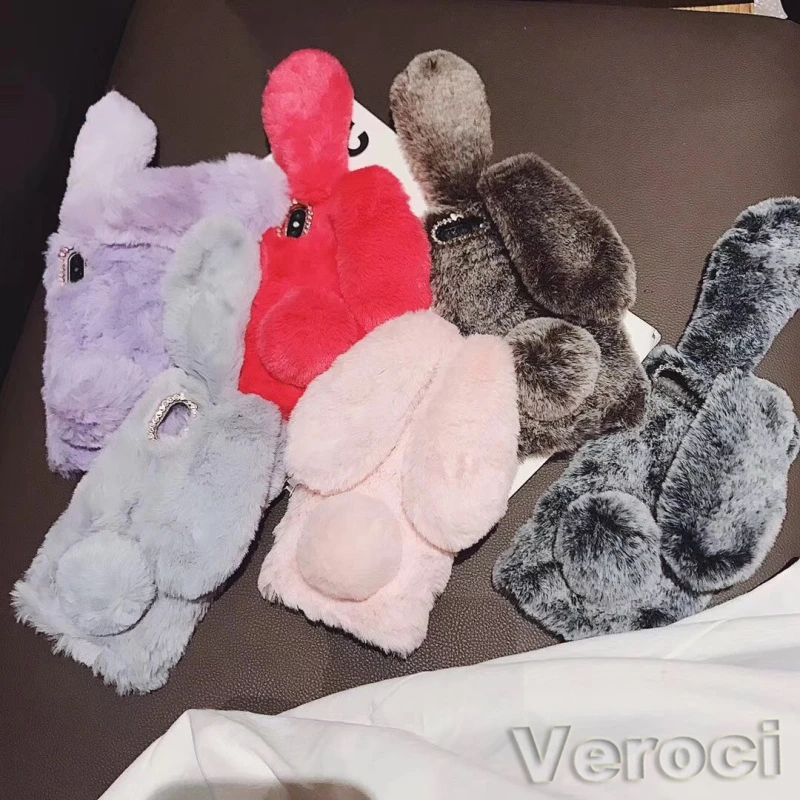 3D Rabbit Fur Phone Case for Samsung galaxy J4 Plus J6 J8 J2 Pro 2018 J5 J7 Prime Core Cute Bunny Soft Back Cover | Мобильные