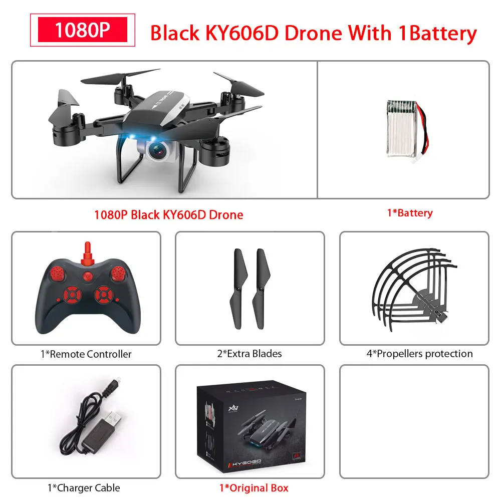 Black 1080P 1B KY606D Дрон с FPV wifi 480P 1080P 4K HD Двойная камера или без камеры Квадрокоптер 20 минут время полета мини Дрон VS SG106 E58 Дрон - Цвет: Black 1080P 1B