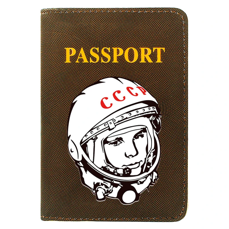 

High Quality Astronaut Gagarin Printing Men Women Passport Cover Pu Leather Travel ID Credit Card Holder Pocket Wallet Bags