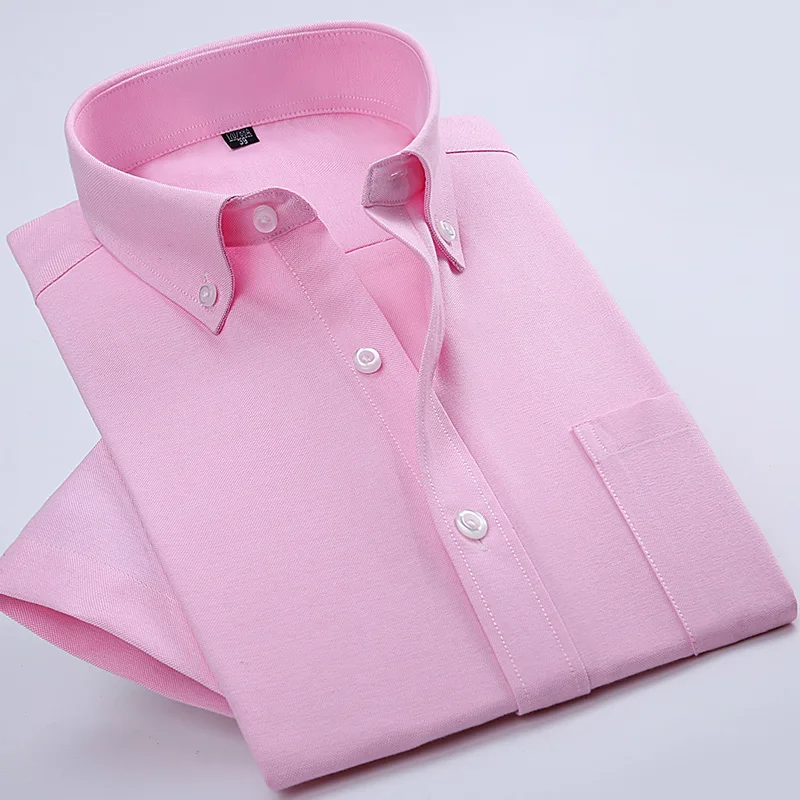 Модные Оксфордские повседневные мужские рубашки с коротким рукавом, Camisa Masculina, на пуговицах, с воротником, в полоску, Летний стиль, официальная мужская рубашка