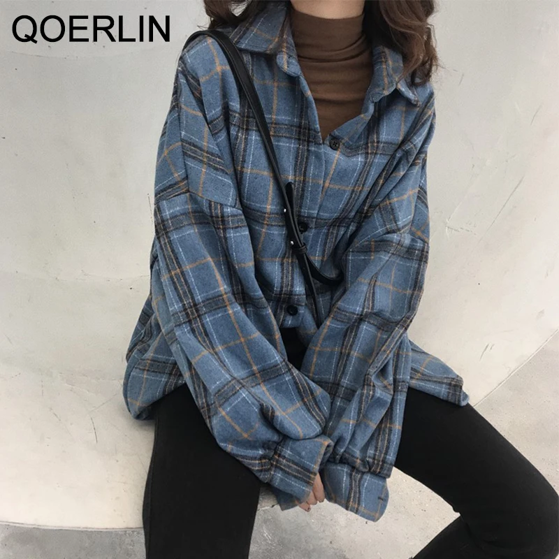 

Женские блузки QOERLIN в стиле Харадзюку, хлопковые топы оверсайз, рубашки бойфренда с длинным рукавом, корейские модные рубашки, блузка с рука...