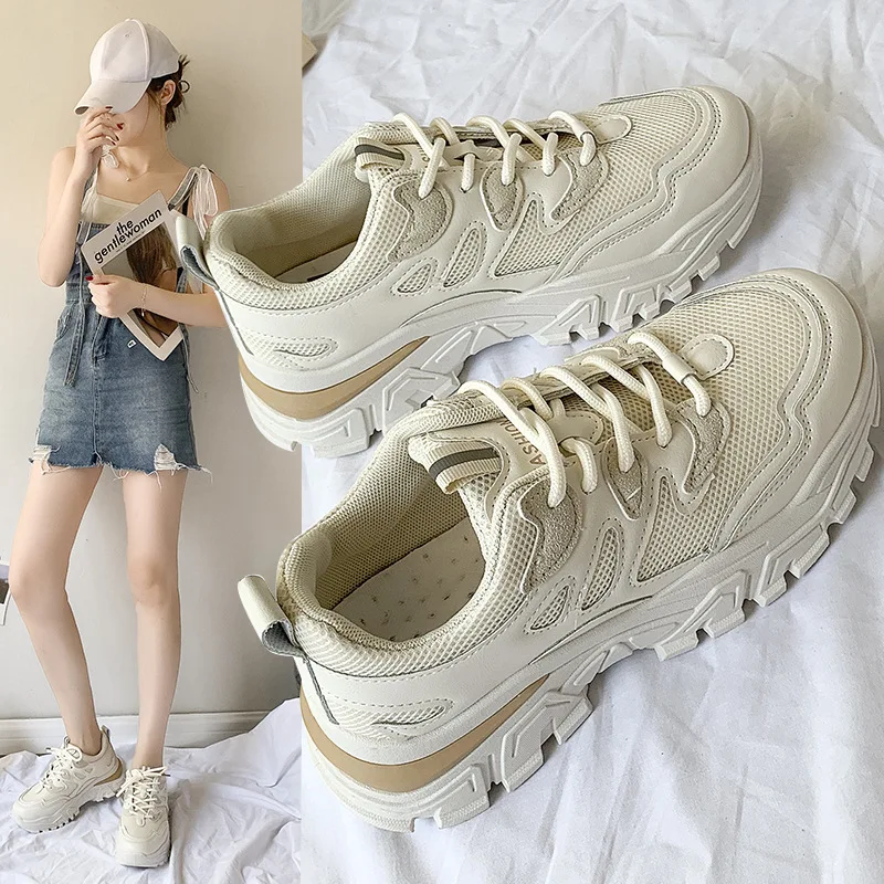 

Женские кроссовки на массивной платформе, Повседневная дышащая сетчатая спортивная обувь, удобные белые, обувь для бега, осень