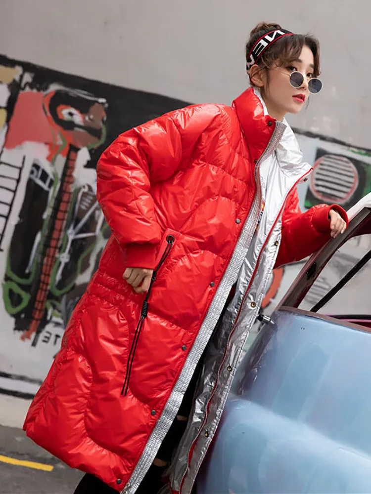 Женская зимняя куртка на белом утином пуху свободная длинная парка украинское