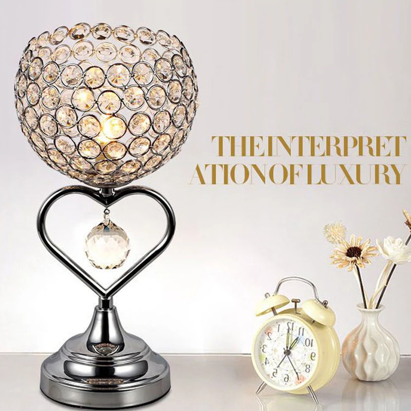 1Pc Creative Crystal Table Lamp Romantic Heart-shaped Desk Light Bedroom Reading Light