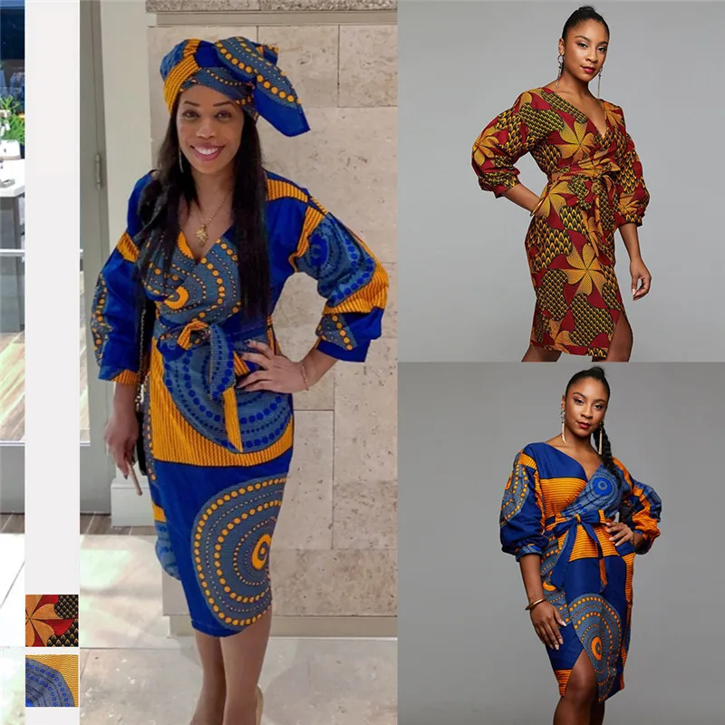 

Sexy V Neck African Dresses Women 2020 Fashion African Dashiki Print Maxi Dress Women African Traditional Clothes Robe Africaine