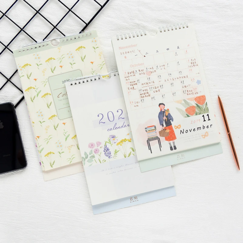 Настенный календарь новый год 2020 свежие творческие цветы ручной росписью