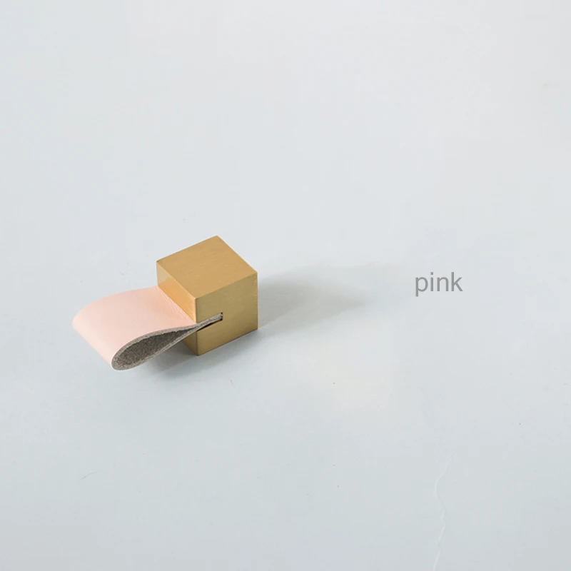 C-1632-pink Макарон цвет/кожа+ латунь ручка комод круглые ручки для ящиков Ручки/квадратные ручки Мебельная ручка для шкафа - Цвет: C-1632-pink