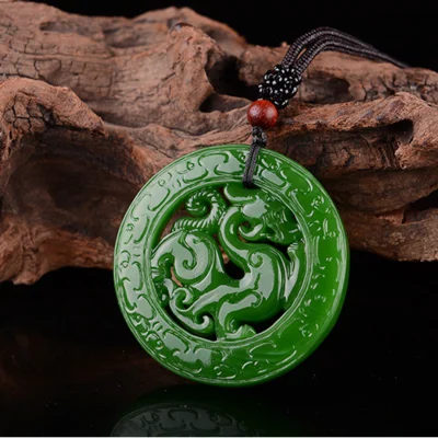Натуральный жадеес резьба антикварный дракон кулон яшма двухсторонний полый